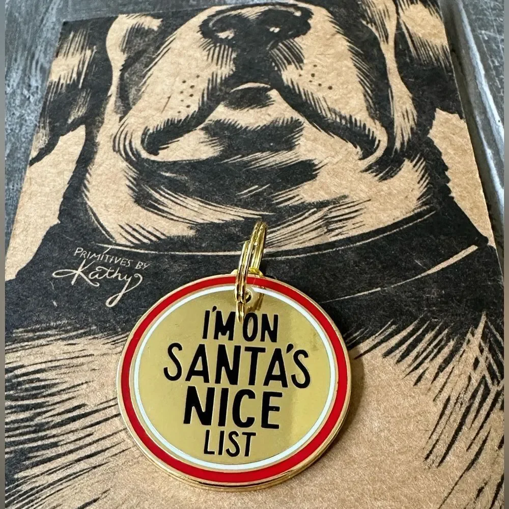 Christmas Dog Collar Charm Santa’s Nice List Primitives by Kathy